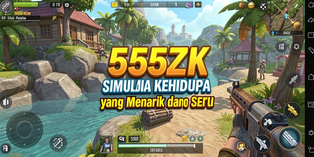 Tampilan gameplay seru dari 555ZK menampilkan interaksi karakter dan aktivitas.