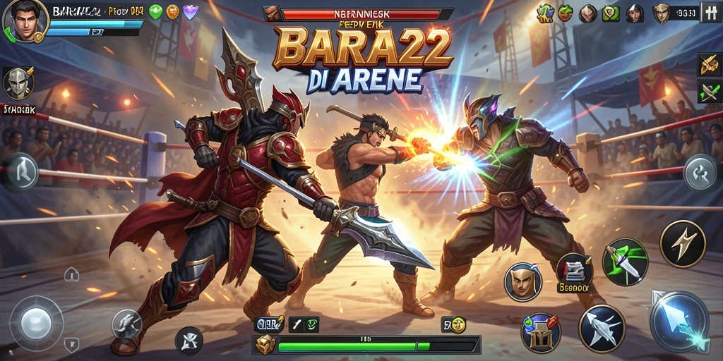 Tangkapan layar gameplay BARA22 menampilkan aksi pertarungan yang seru.