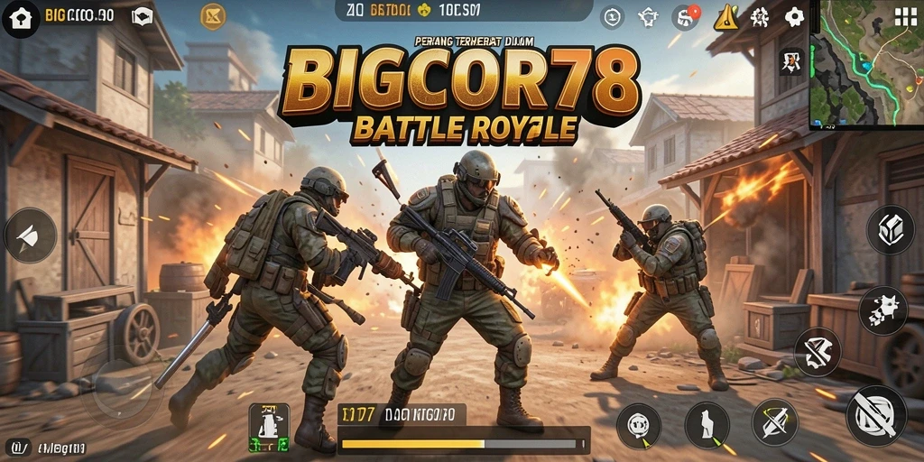 Tangkapan layar dinamis dari aksi intense dalam BIGCOR78 Battle Royale.