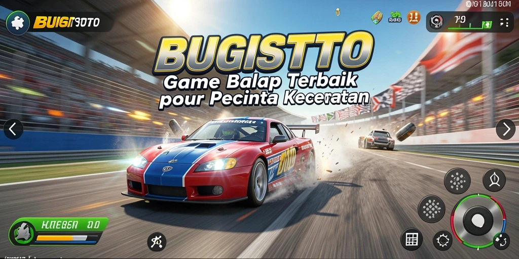 Screenshot utama BUGISTOTO yang menunjukkan aksi balap yang menegangkan.