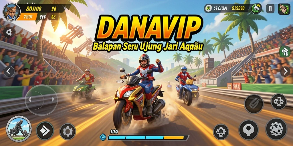 Screenshot dari gameplay seru DANAVIP saat balapan.