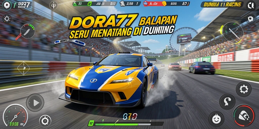 Screenshot DORA77 menampilkan aksi balapan seru dengan grafis menakjubkan.