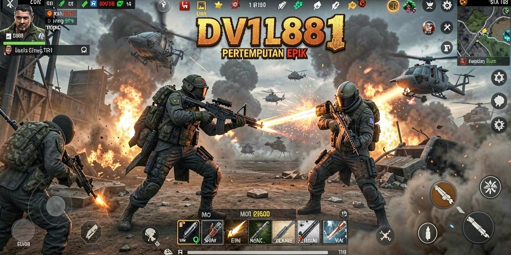 Screenshot gameplay DV188 menampilkan aksi pertempuran yang mendebarkan.