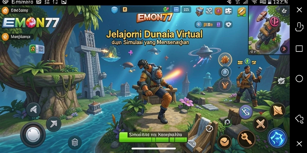 Tampilan gameplay menarik dari EMON77 saat eksplorasi dunia virtual.