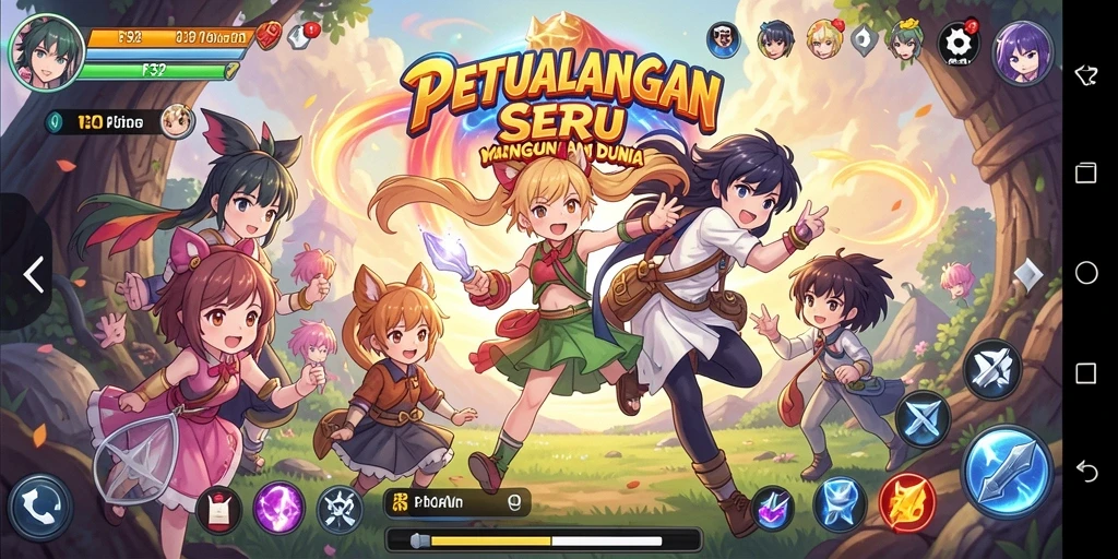 Tampilan gameplay seru F32 dengan karakter anime menarik.