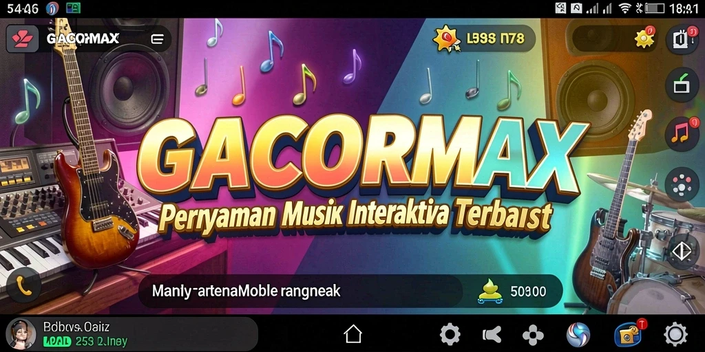 Screenshot GACORMAX menunjukkan pengguna bermain alat musik dengan antusias.