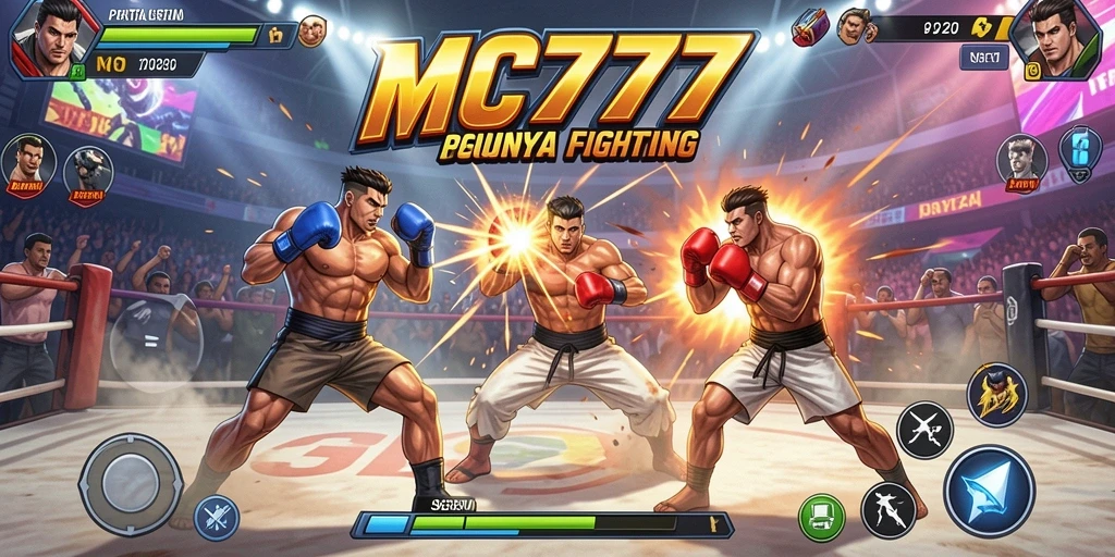 Tampilan gameplay MC777 menampilkan duel seru antara karakter bertarung.