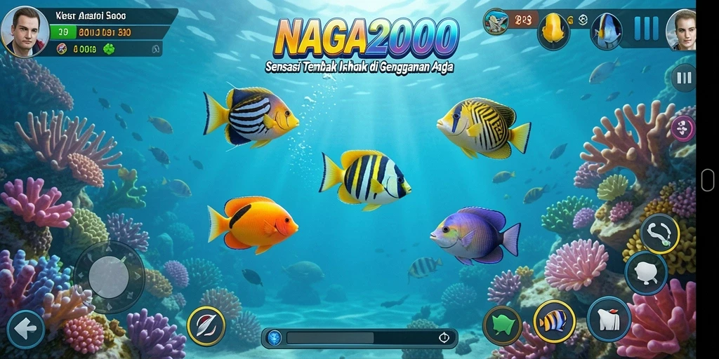Gameplay seru NAGA2000 saat menembak ikan yang berwarna-warni.