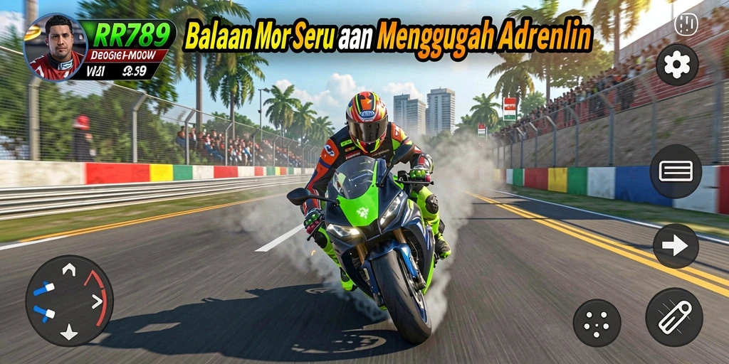 Tampilan gameplay balapan motor yang mendebarkan di RR789.