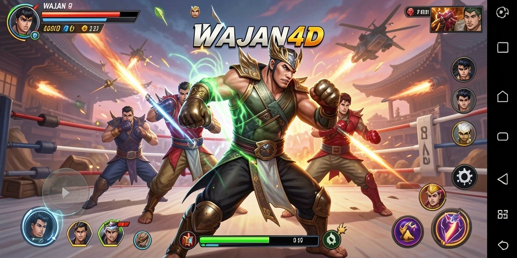 Tangkapan layar gameplay WAJAN4D menunjukkan pertarungan seru dan menegangkan.