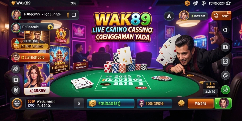 Screenshot gameplay WAK89 menunjukkan dealer live yang ramah dan suasana permainan yang mendebarkan.
