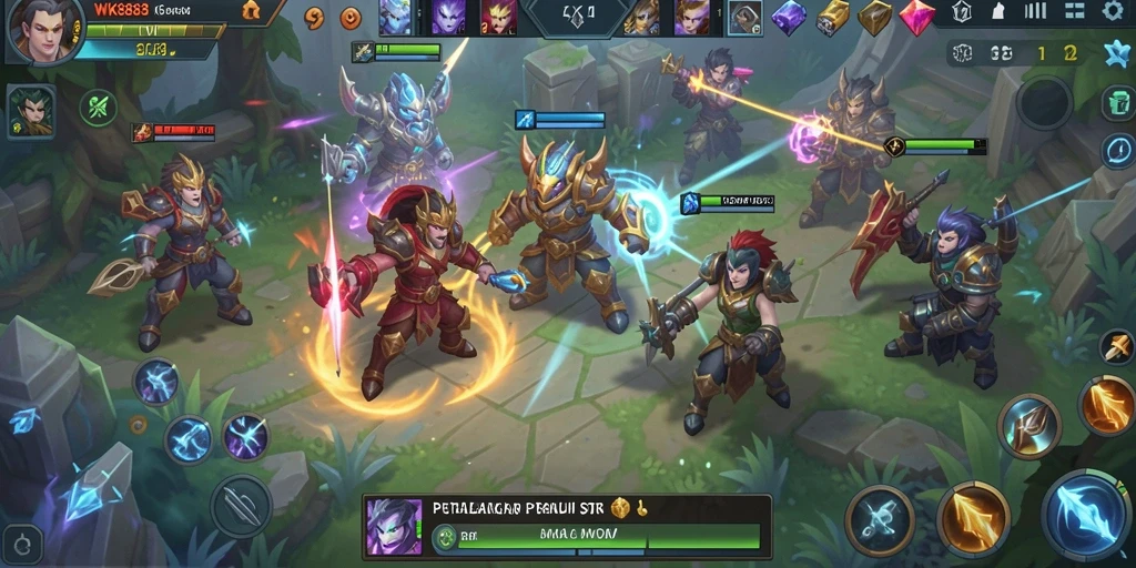 Tangkapan layar gameplay MOBA yang menegangkan dan seru.